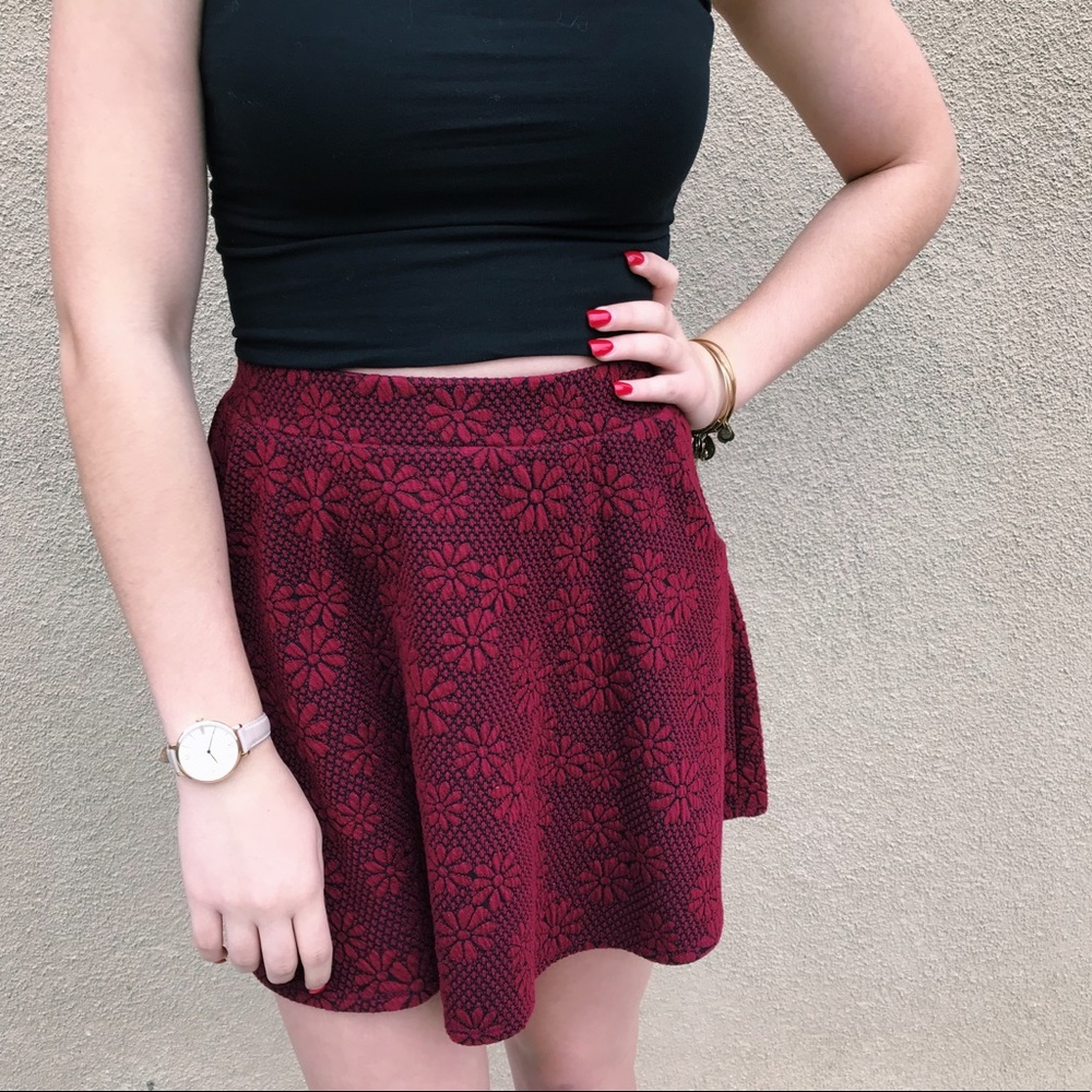 Burgundy floral patterned skirt